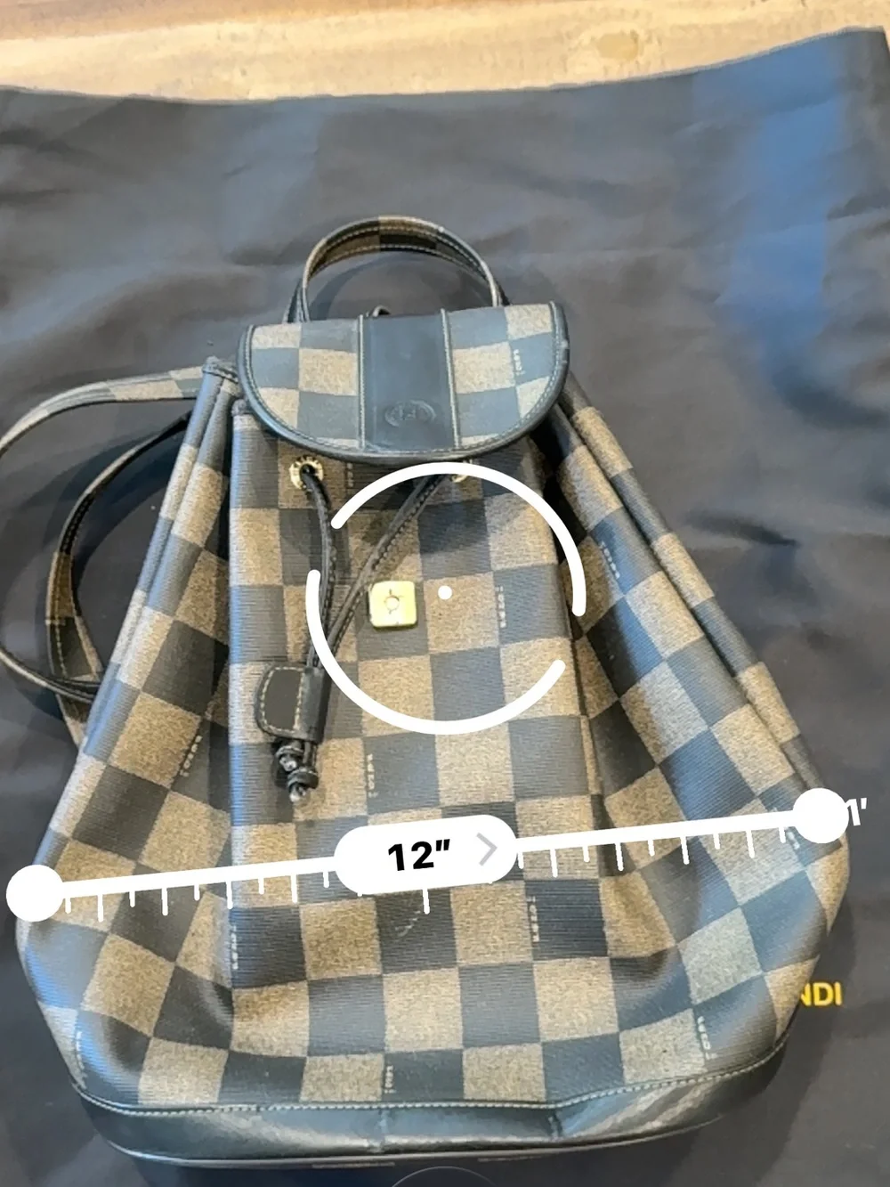 Vintage Fendi Checkered Canvas Drawstring Backpack